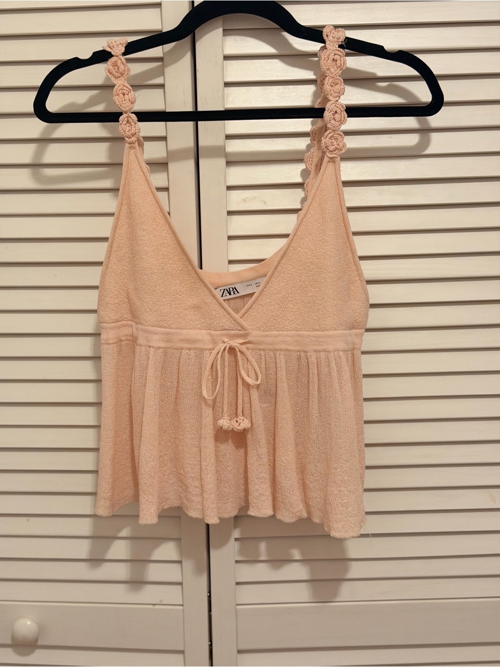 Zara Blush Crochet-Strap Peplum Camisole